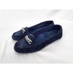 Vionic Mesa Loafers Flats Navy Blue Suede Womens 8 Wide Slip On Comfort Chain